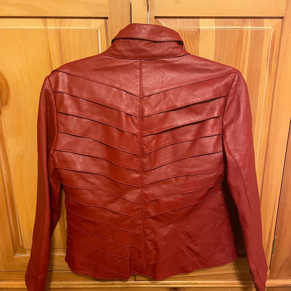 Neiman Marcus Red Leather Jacket - Picture 2 of 4
